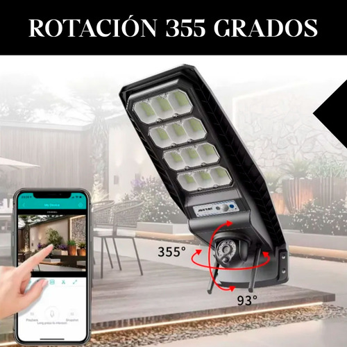 Camara Wifi Seguridad Reflector Solar Panel Lampara Control Negro