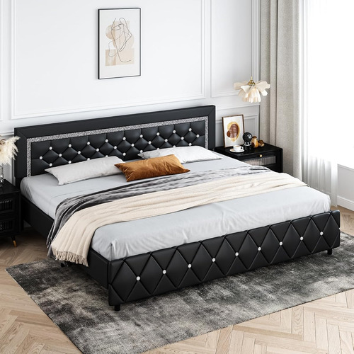 Base De Cama King Size Hombck C/cabecera Capitonada Negra