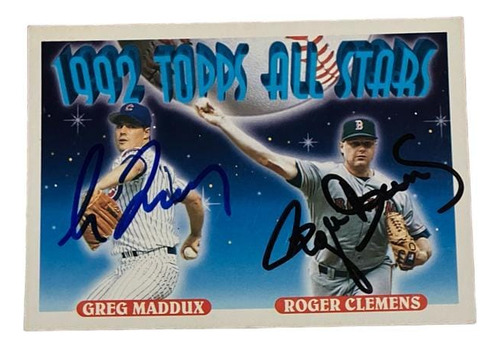 Tarjeta Topps 1992 Firmada Greg Maddux Y Roger Clemens Cubs