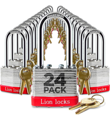 Lion Locks 24 Candados Con Llaves Iguales Grillete Largo ...