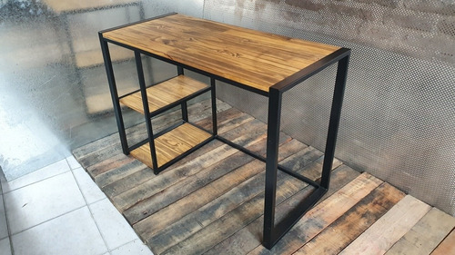 Escritorio Industrial Madera Hierro Madera 120x50 + Estantes