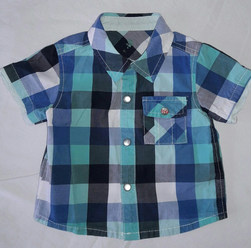 Camisa Manga Corta De Bebe Varon 6 A 12 Meses Cuadrille Azul