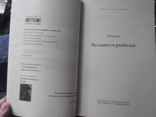 No Cantar Es Perdernos Ali Primera Cancionero Letras (Usado)