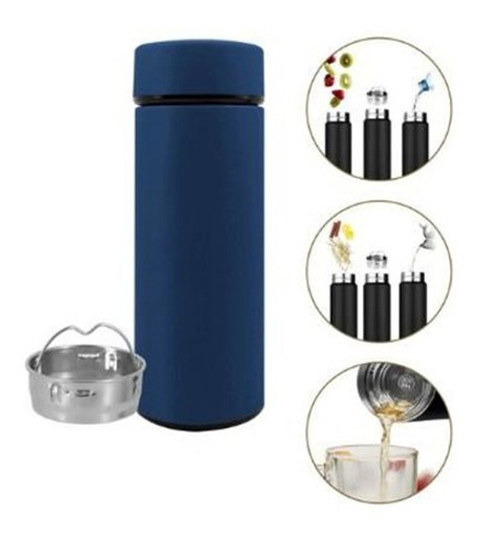 Imagem 1 de 4 de Garrafa Termica Emborrachado Difusor Inox Azul 500ml