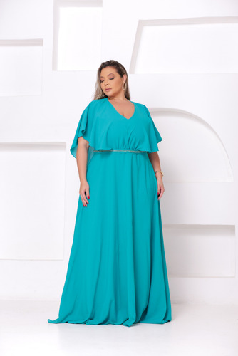 Vestido Plus Size Com Cintinho Strass Na Cintura E Bojo Capa