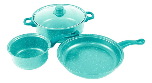 Bateria De Cocina Acero Inoxidable Acabado Peltre 7 Piezas Color Turquesa