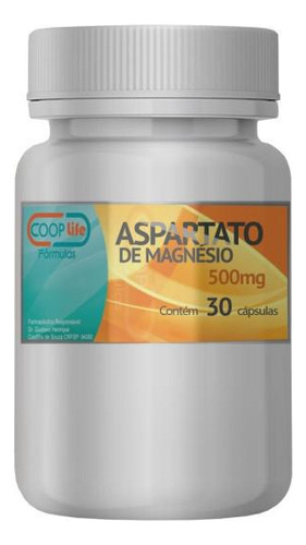 Aspartato De Magnésio Magnesium Aspartate 30 Cápsulas 500 Mg