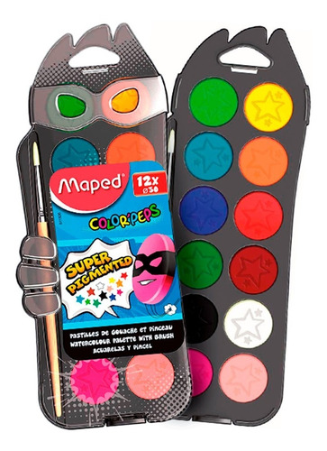 Imagen 1 de 5 de Acuarela Maped Super Heroes X 12 Colores + Pincel Educando