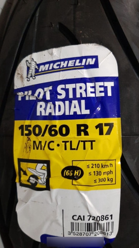 Cubierta 150 60 17 Michelin Pilot Street Motovega