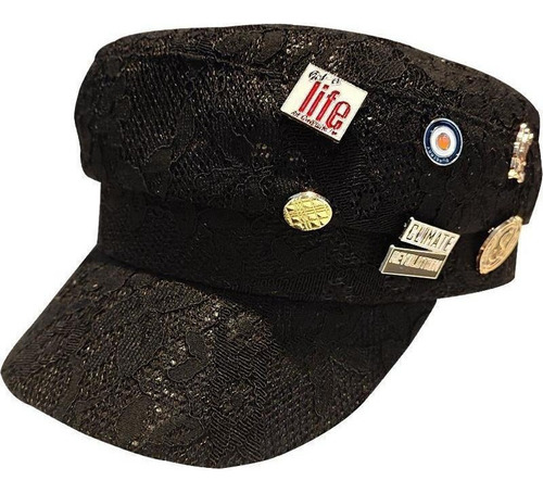 Sombrero De Encaje Hueco For Mujer, Boina Con Insignia