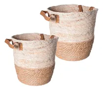 Comprar Canastos Mimbre Seagrass X2 Cesta Con Asas Deco Moda 