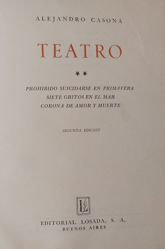 Alejandro Casona-teatro-siete Gritos En El Mar-losada-t/dura