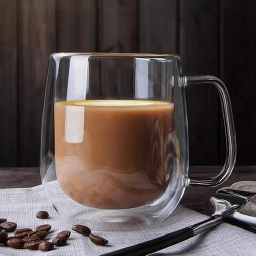 Set 2 Tazas Doble Pared Vidrio 250ml Cafe Cappuccino Norplat