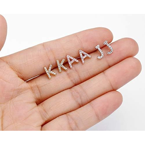Pendientes Con Letra A, Aretes Con Inicial De Circonita Con