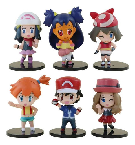 Set De Figuras De Pokémon Dawn, Iris, May, Misty, Ash & Sere