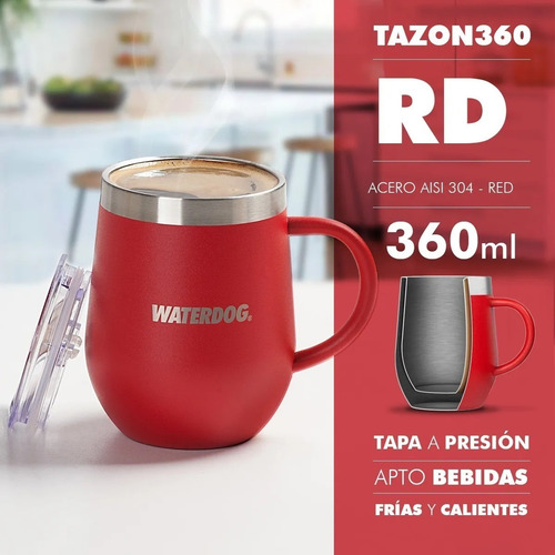 Imagen 3 de 4 de Taza Térmica Waterdog Tazon 360cc Acero Inox Con Tapa