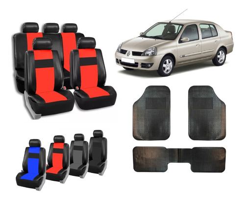 Fundas Cubre Asiento Cuerina Renault Symbol + Alfombra 3 Pzs