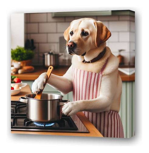 Cuadro 60x60cm Labrador Perro Cocinando Cocina Comida M1