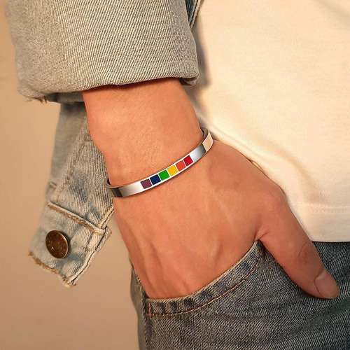 Kl 2 Piezas De Acero Rainbow Pride Gay Lgbt Pulsera Charm