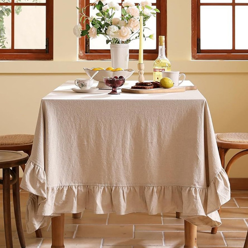 Mantel De Tela De Algodón, Lavable, Blanco