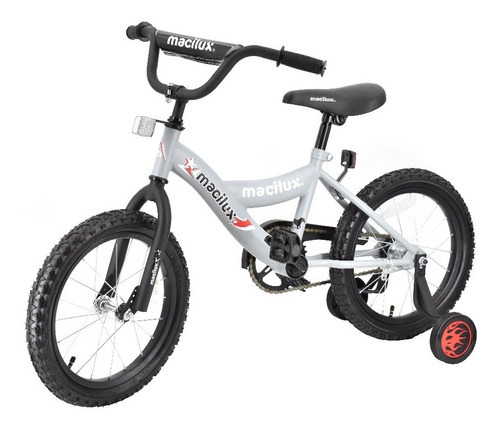 Bicicleta Rodada 16 Macilux Infantil Llantas Entrenadoras Color Gris