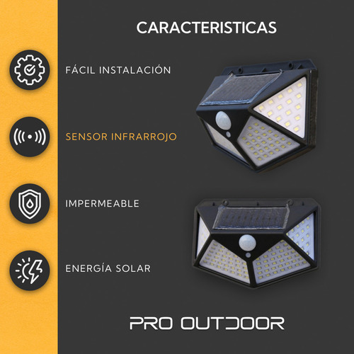 Aplique Triangular 100 Led Solar Contra Agua Negro
