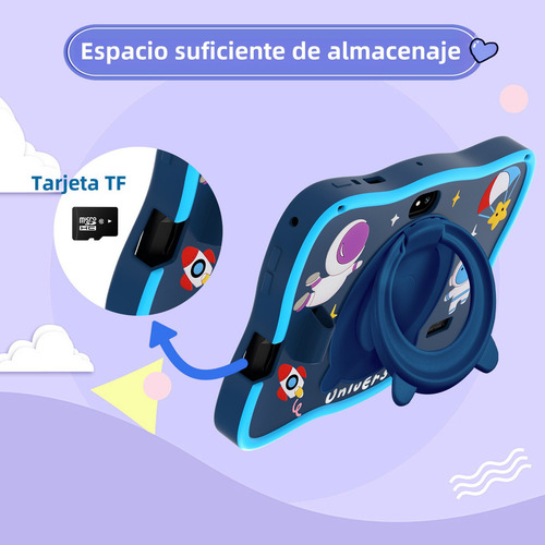 Tableta Para Niños Hancdon A15 7 Pulgadas, Pantalla Hd 6gb 128gb Android 12 Wifi 3800mah 5mp+13mp Con Funda Y Stylus Tablet Azul Polvo