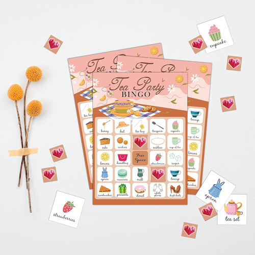 Tarjetas De Bingo De La Fiesta De Té 5x7 (24 Tipos), Favores