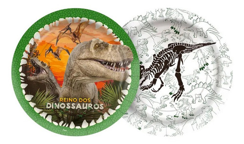 Prato De Papel Reino Dos Dinossauros - 12 Unidades - Regina