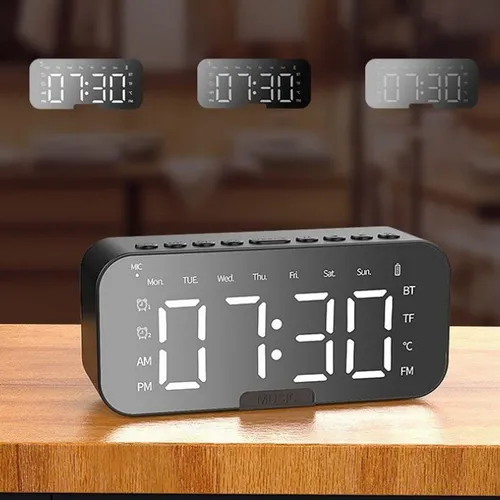 Reloj Despertador Digital Bocina Bluetooth Y Radio Fm Color Negro