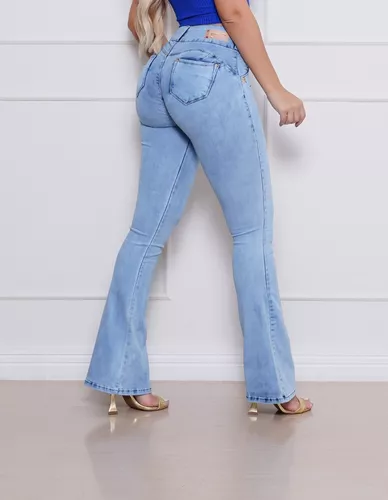 Calça Jeans Flare Ri19 Feminina Destonada Levanta Bumbum Up