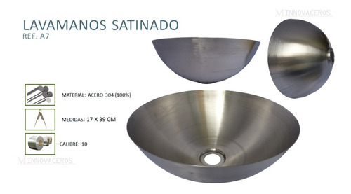 Imagen 2 de 2 de Lavamanos En Acero304 Redondo 39cm Institucional Satinado