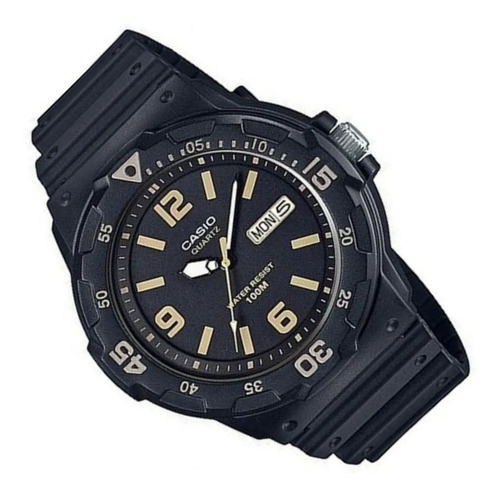 Reloj Casio Hombre Mrw-200h, Bisel Giratorio, Natacion Color de la correa Negro Color del bisel Negro Color del fondo Negro/Dorado