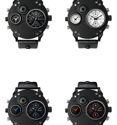 Reloj Impermeable De Cuarzo Oulm Two Time Zone Color Del Fondo Negro