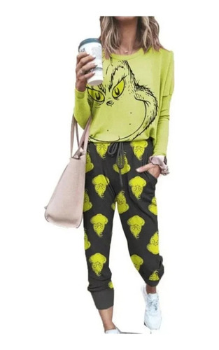 Conjunto De Camisetas Casuales Grinch Con Capucha Y Pantalon