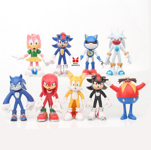 Kit Sonic 9 Bonecos Com Silver Hedgehog Tam 12cm Articulado
