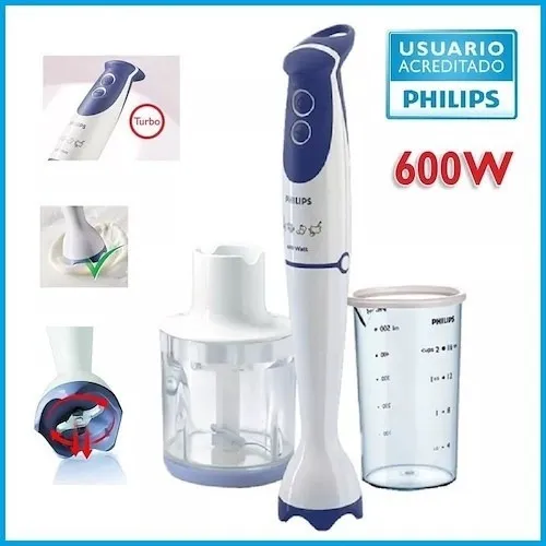 Minipimer 600w Varilla Inoxidable Batidor + Picador + Vaso Philips