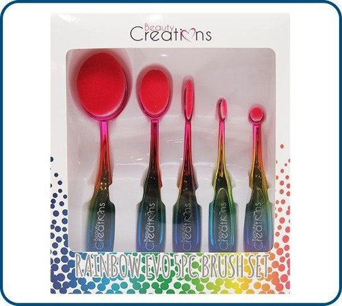 Set De 5 Piezas De Brochas Ovales Arcoiris Beauty Originales