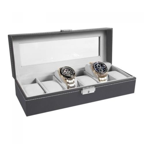 Relojes De Ohuhu 6 Ranura Cuero Caja Pantalla Organizador De