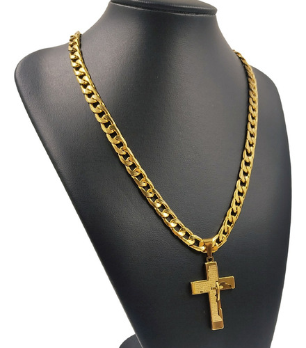 Cordão 60cm E Pingente Cruz Pai Nosso Em Tungstênio Pura Cor Dourado