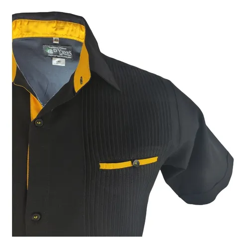 Guayabera Lino Manga Corta. 100 Yucateca. Camisa Negra