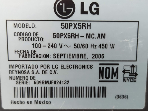 Z-sus Plasma Lg 50px5rh (Usado)