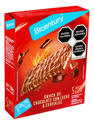 Barras Snack Chocolate Con Leche Y Cereal 100gr Pack X16