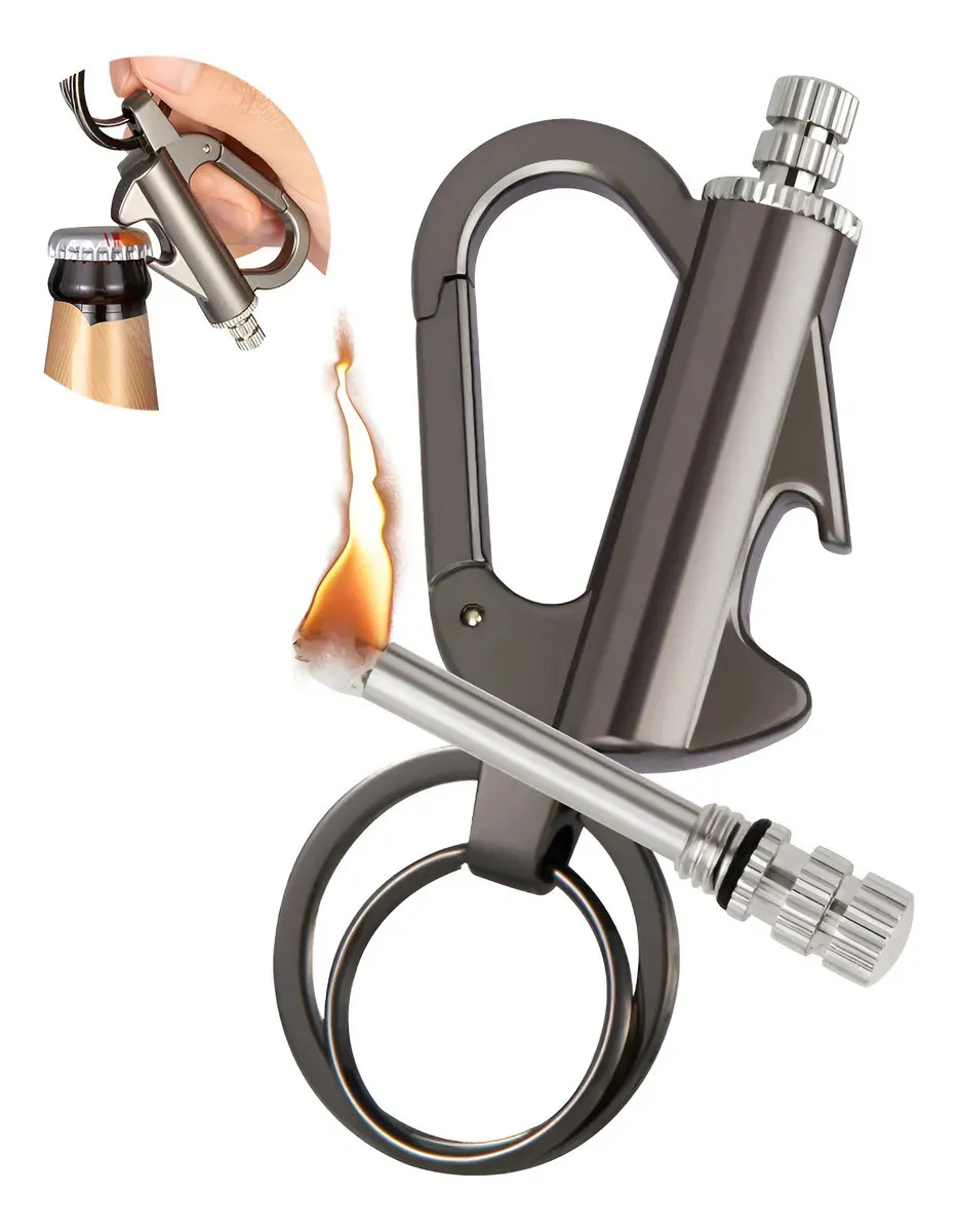 Llavero Destapador Iniciador De Fuego Encendedor Pedernal Gris