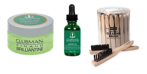 Kit Cepillo + Aceite Hidratante + Cera Clubman Para Barba