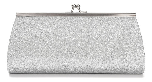 Cartera Sobre Clutch Fiesta Plateada Pellizco Glitter 