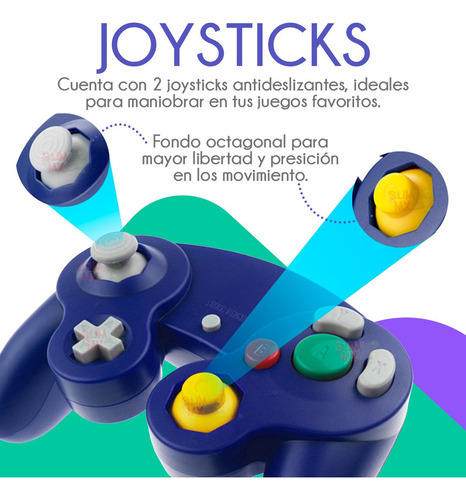 Control Gamecube Joystick Clásico Alámbrico Para Nintendo Color Azul