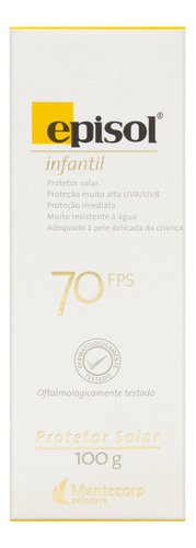 Protetor Solar Infantil FPS 70 Mantecorp Skincare Episol Caixa 100g