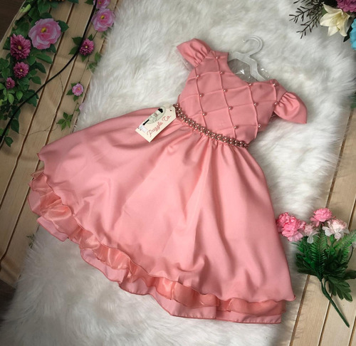 Vestido Infantil Rosê Renda Realeza Luxo Princesa Casamento | Frete grátis