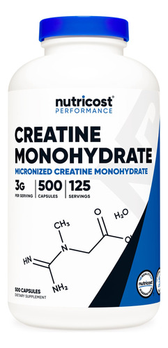 Nutricost Monohidrato De Creatina 3,000 Mg 500 Cápsulas, 1.
